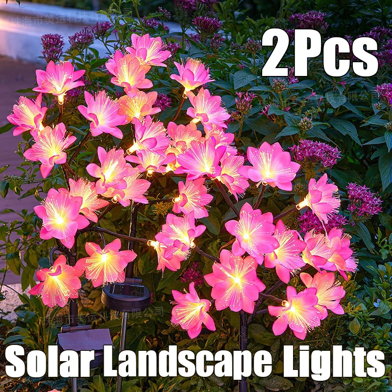 2Pcs LED Outdoors Solar Energy Lights Simulation Huashan Tea Flower Waterproof Landscape Gardens Lawn Courtyard Decoration Lamps