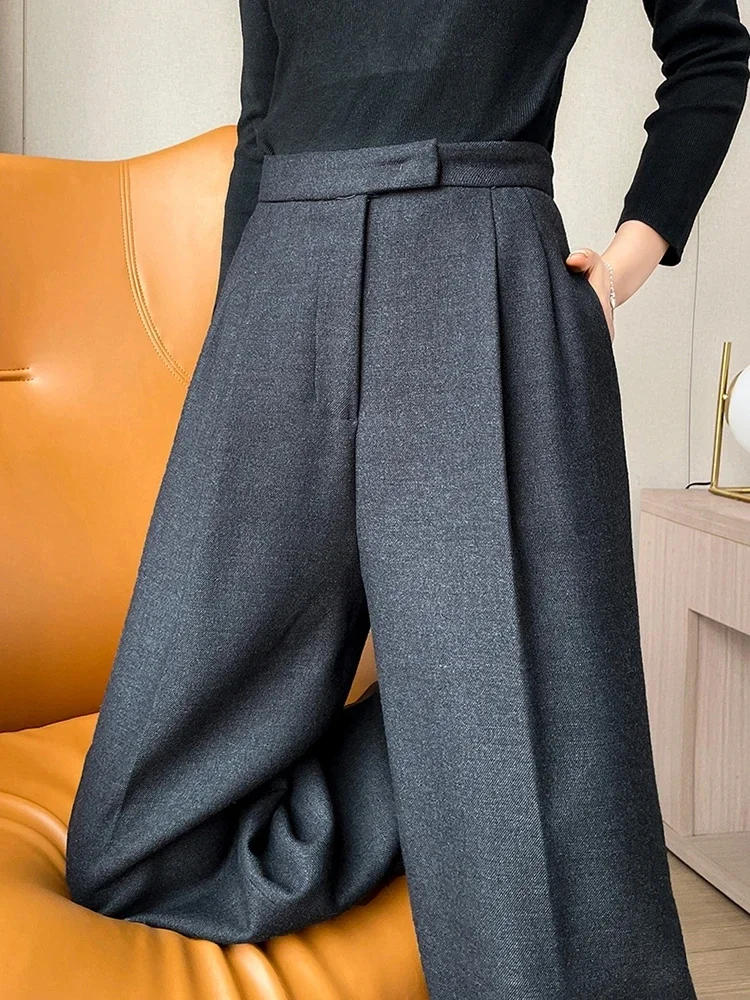 Autumn Office Fashion Women's High Waist Loose Wide Pants Solid Color Leisure Lady Slim Fit Straight Leg Trousers
