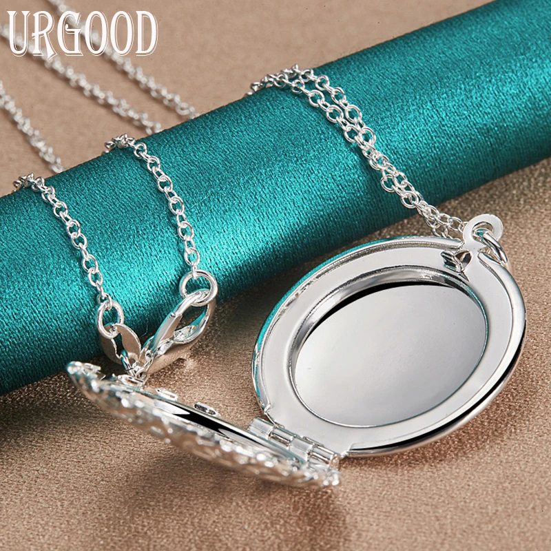 

925 Sterling Silver Round Photo Frame Pendant Necklace 16-30 Inch Chain For Women Party Engagement Wedding Fashion Jewelry