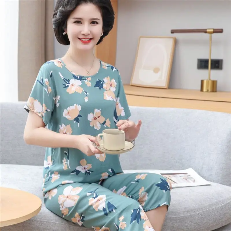 Cotton Sleepwear Women Summer Short Sleeve Pajamas Sets Loose Homewear Loungewear Shorts Nightwear Korean Casual Sportswear