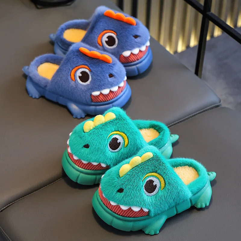 Children's Cotton Slippers Boys Girls Non-slip Cute Cartoon Home Shoes Cover Heel Indoor Baby Slippers Furry Warm Kids Shoes 3
