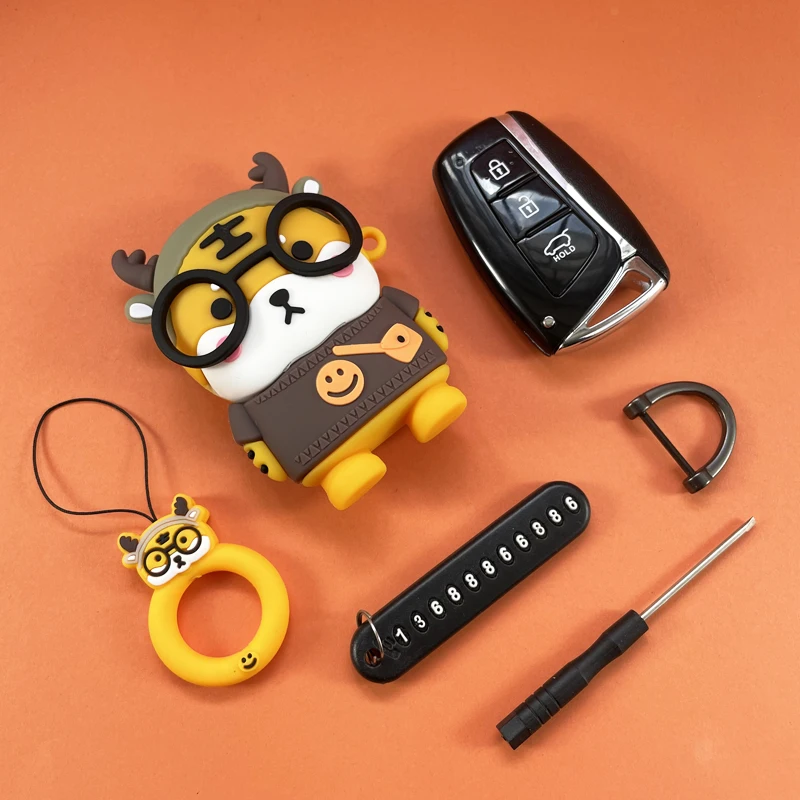 جرابات مفاتيح سيارة من الكرتون النمر ، أغطية مفاتي...