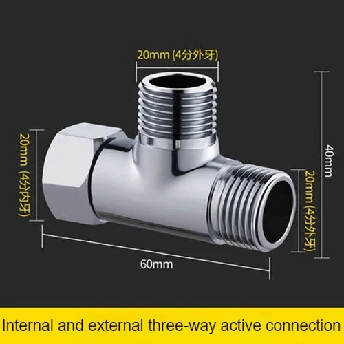 1/2" 3 Way Brass Chrome Diverter Water Separator T Shape Faucet Adapter Valve Water Tap Splitter Shower Supply