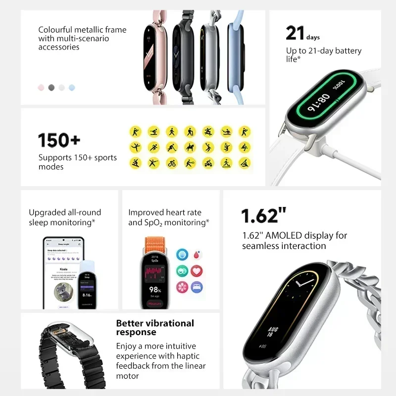 [World Premiere]Global Version Xiaomi Smart Band 9 21-day Life 1.62" AMOLED Display Sleep Monitoring 150+ Sports Modes 2