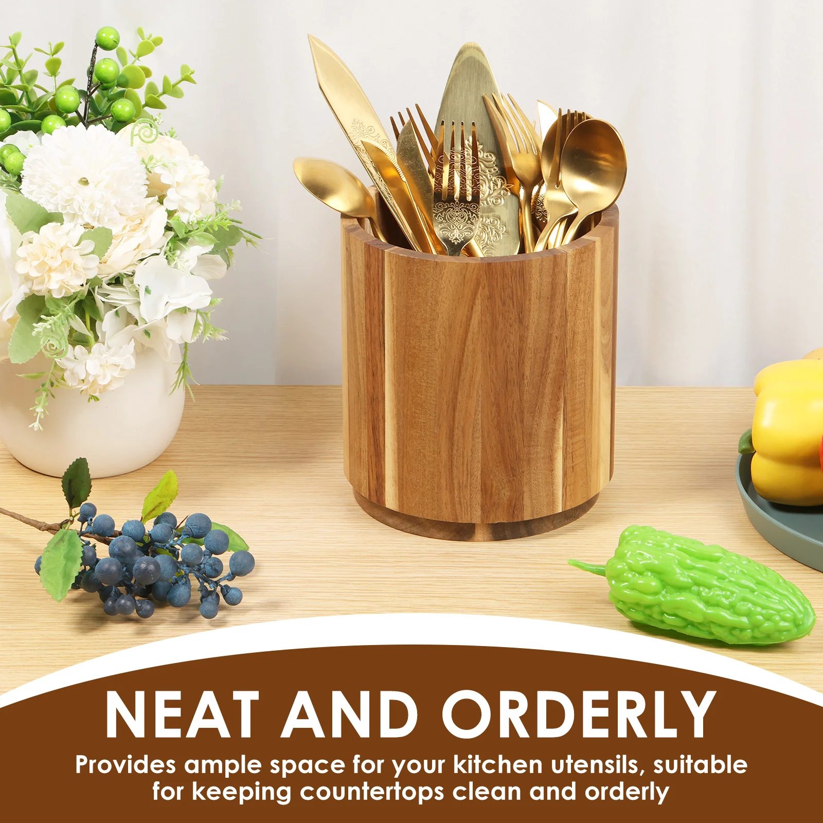 Wooden Utensil Holder 360 Rotating Kitchen Storage