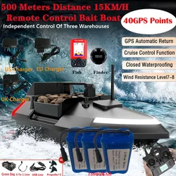 Large Sonar 40GPS Auto Return RC Bait Boat 500M Fixed Speed Cruise Waterproof 3Hopper GPS Smart Remote Control RC Fishing Boat