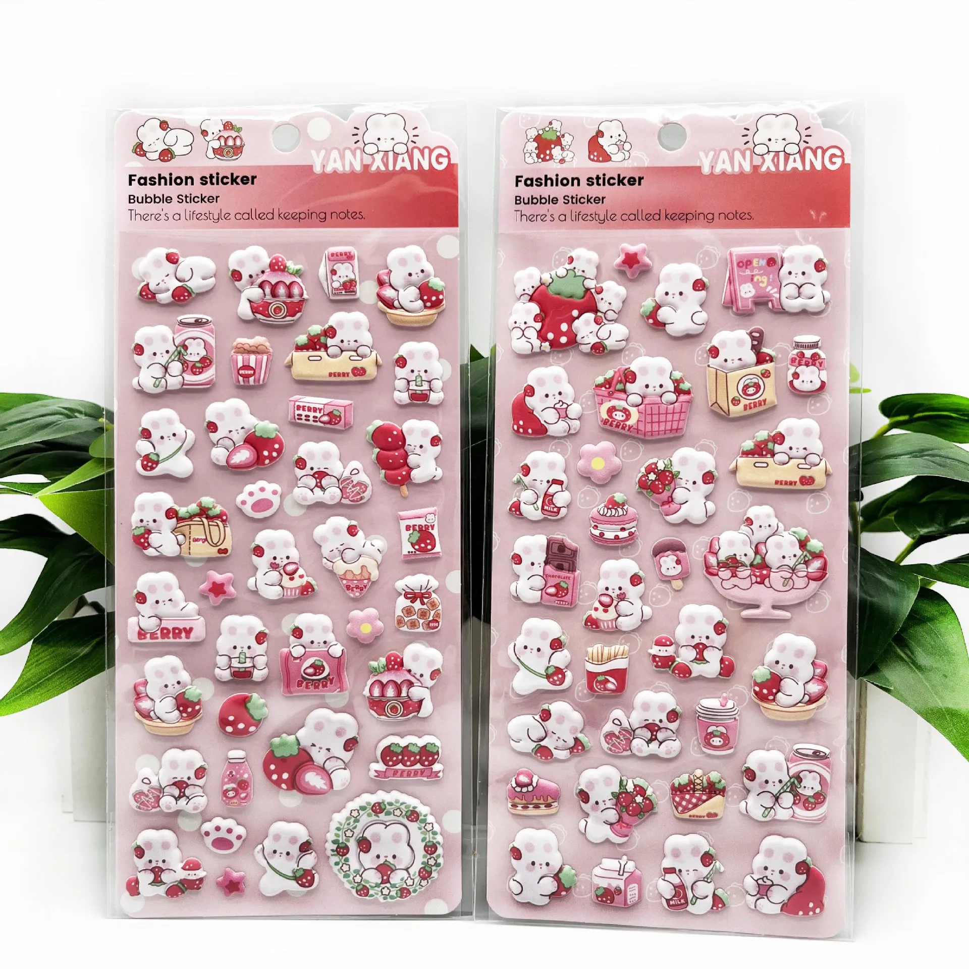 Rosa Erdbeer-Häschen-3D-EVA-Schaumstoff-Aufkleber · Kawaii handgefertigte Tagebuchdekoration für Kinder und Mädchen – Detail 4