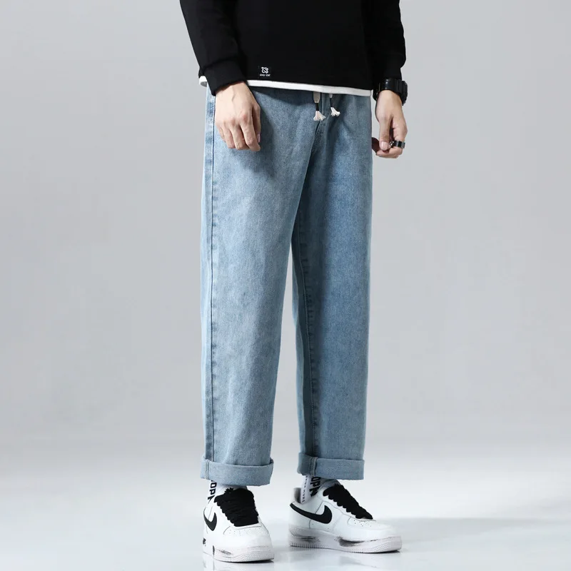 Men's Jeans Wide Leg Denim Loose Waist Trousers Straight Baggy Hip Hop Fake Zippers Men's pants Trousers for men Clothes men