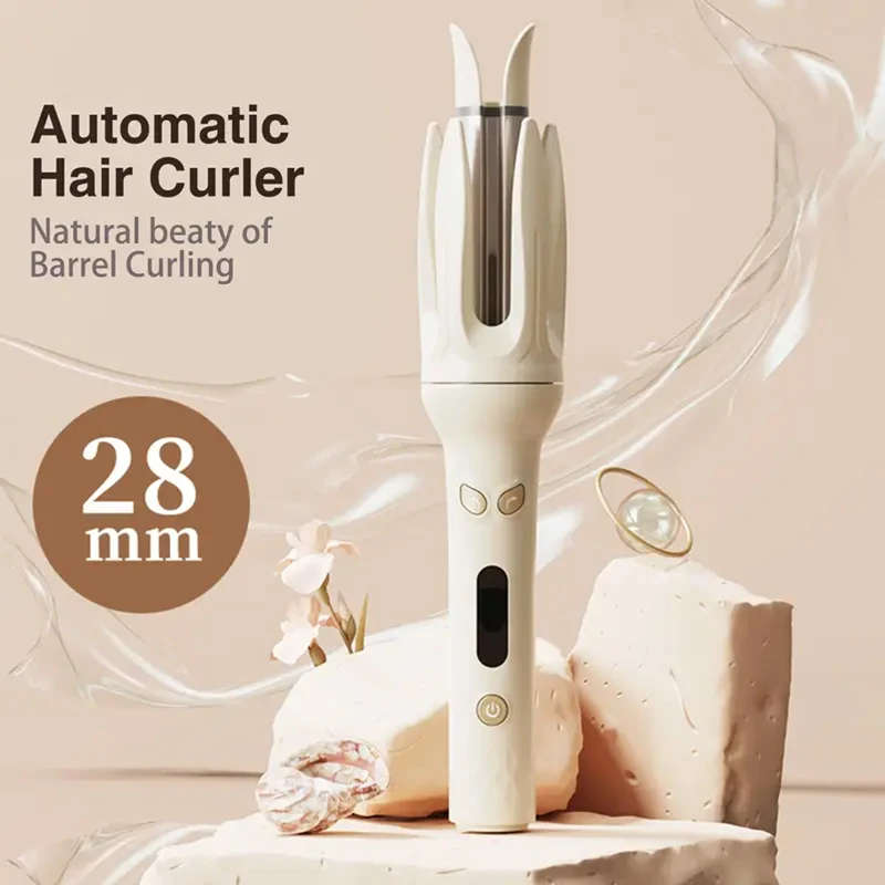Automatic curling iron, 28 mm barrel, 4 temperature modes, negative ion generator, smart timer and sensor（US Plugs）