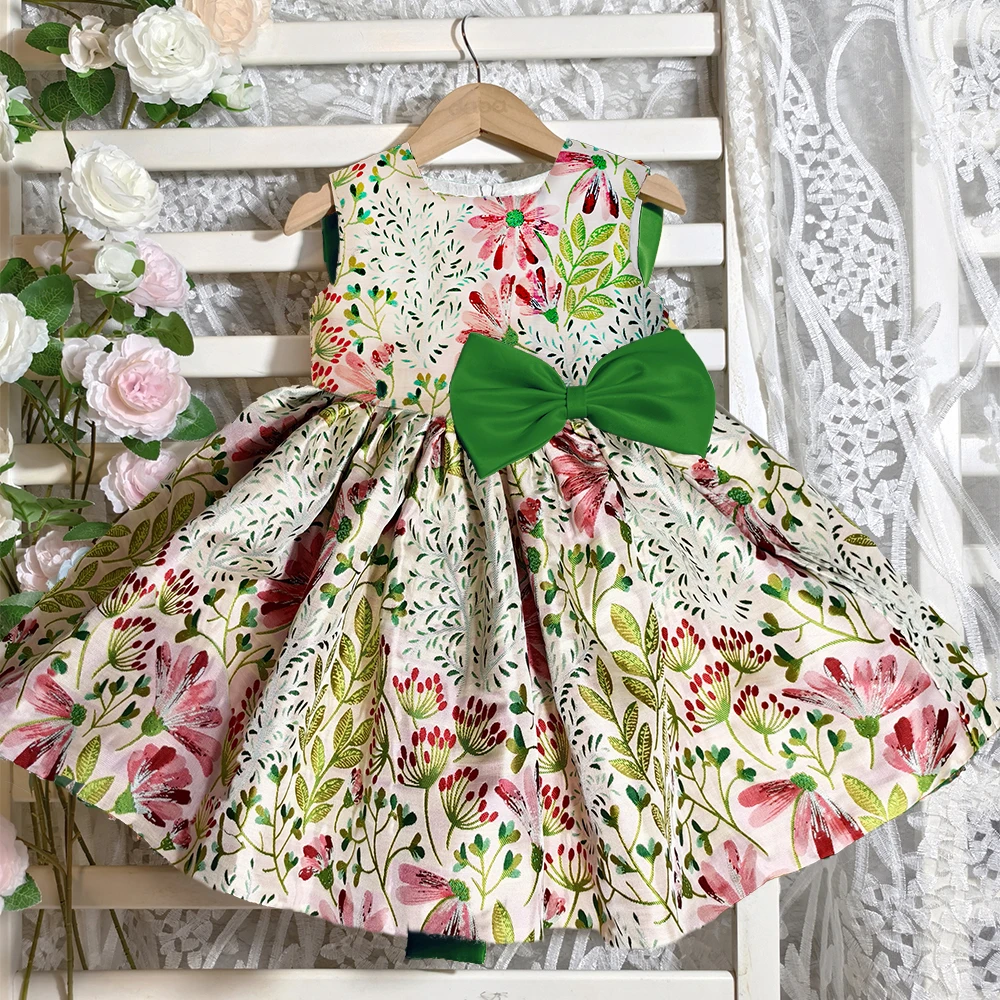 Champagne Floral Garden Brocade Satin Toddler Baby Flower Girl Dress for Wedding Birthday Ceremonial Ball Gown for Gilrs 1-14Yr flower girl dresses satin formal dress