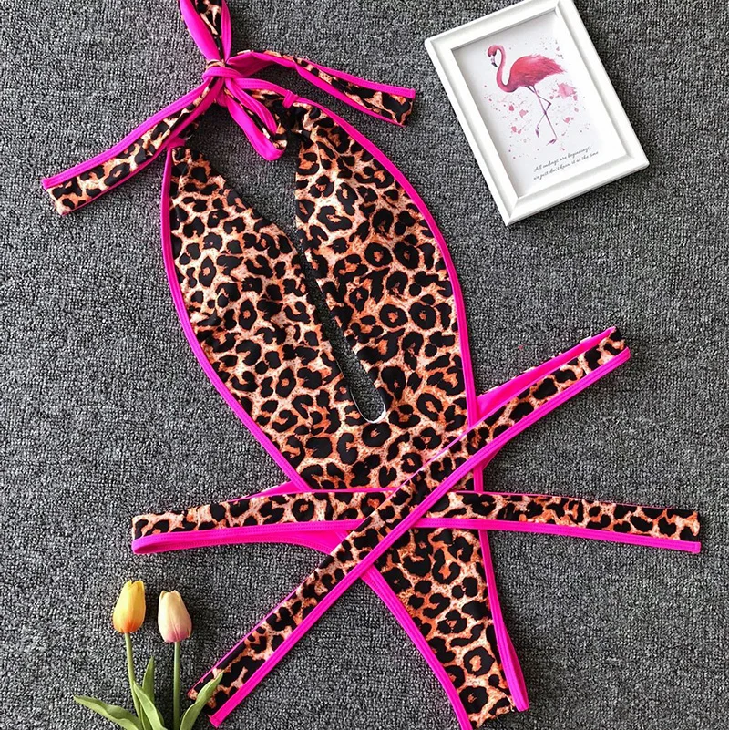 Women Sport Swimsuits Sexy One Piece Swimsuit Thong Monokini Swimwear Women Backless Cut Out Halter Bandage V Neck Plunging Bathing Suit
