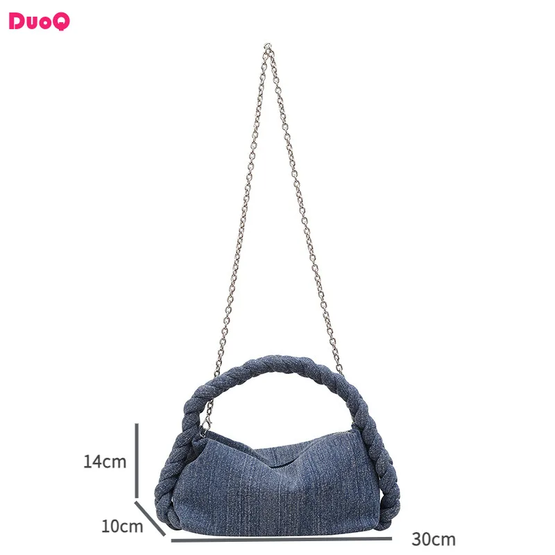 

Новинка 2024, популярная плетеная ручная сумка для женщин, модная сумка через плечо с цепочкой, Универсальная джинсовая Изысканная элегантность, простота, классика