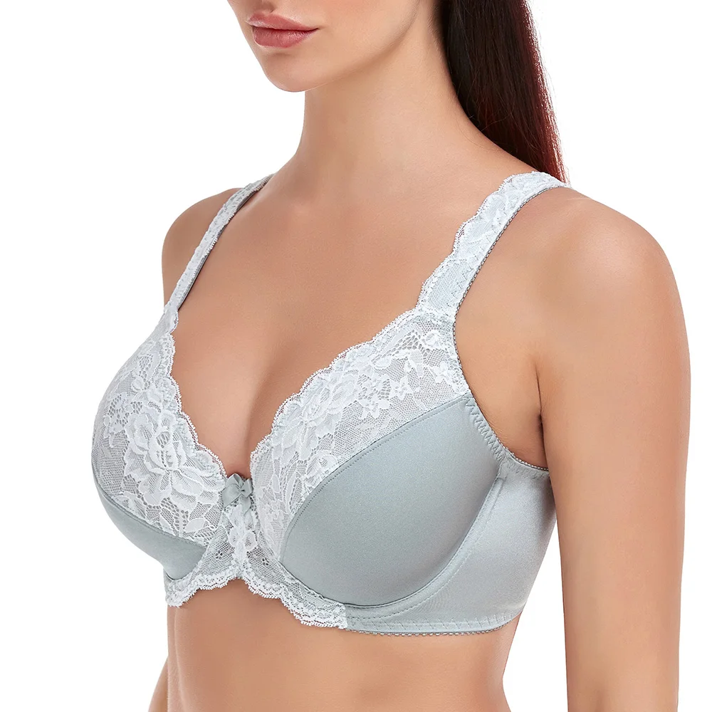 Women's Full Coverage Lace Bra Plus Size Bra Lager Bosom Embroidery Minimizer Bra For Women Thin  Bralette C D E F G H I J Cup