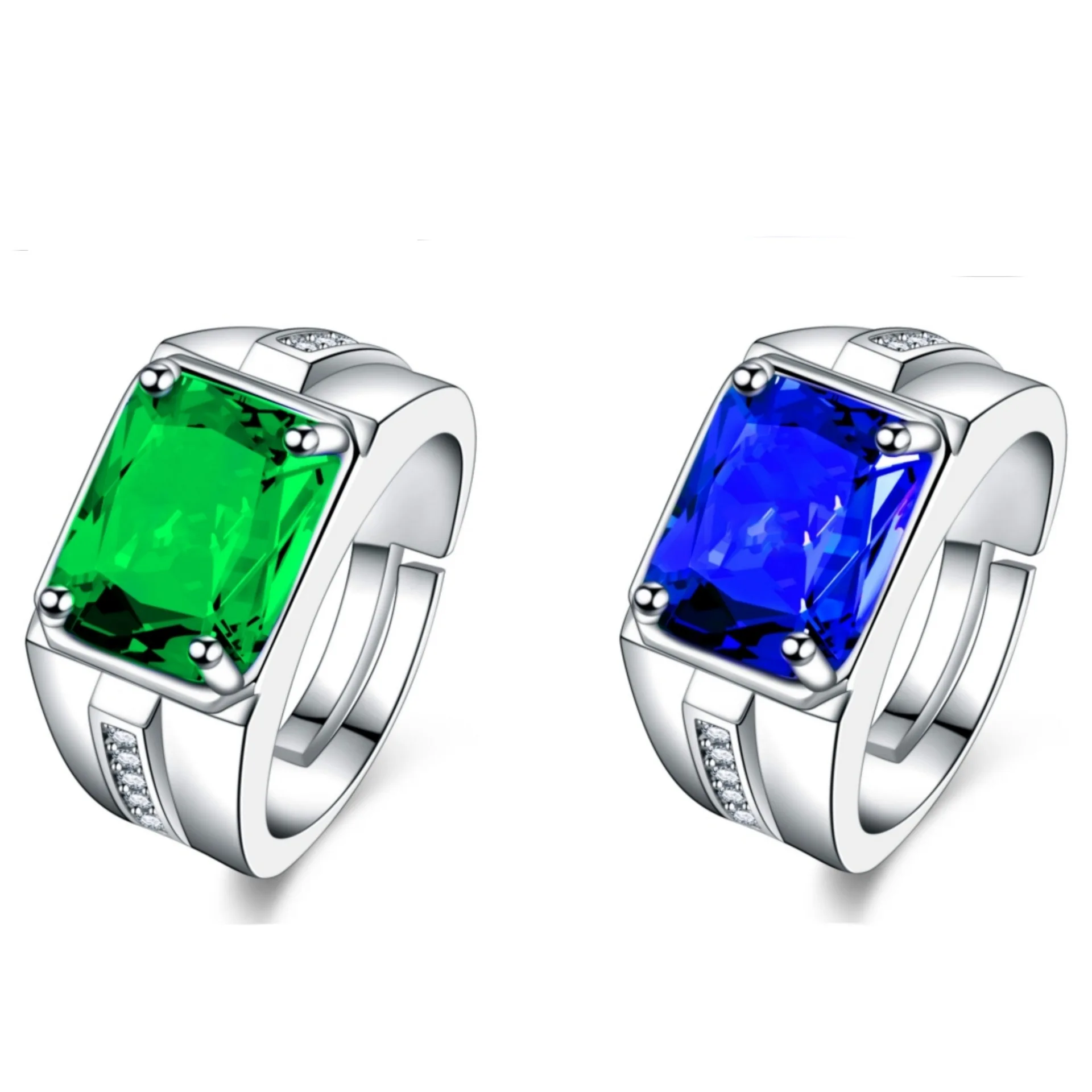 

Men Ring With Sapphire Zircon Emerald Vintage Design Gracious Luxury Inlaid Male Jewelry Party Wedding Adjustable Rings