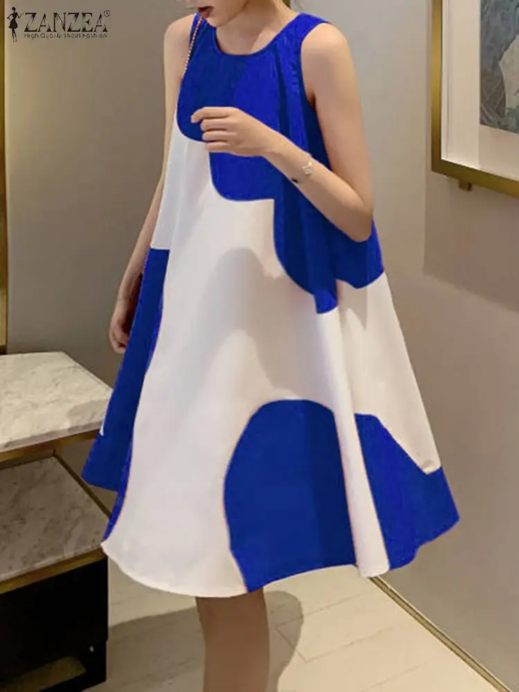 

Bohemian Sleeveless Printed Beach Dress ZANZEA Women Summer Sundress Casual Holiday Party Knee-length A-line Vestido Oversize