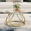 Round Coffee Table, Modern Silver Coffee Table Living Room Table with Ring-Shaped Frames, Glass Coffee Table for Home&Office 1