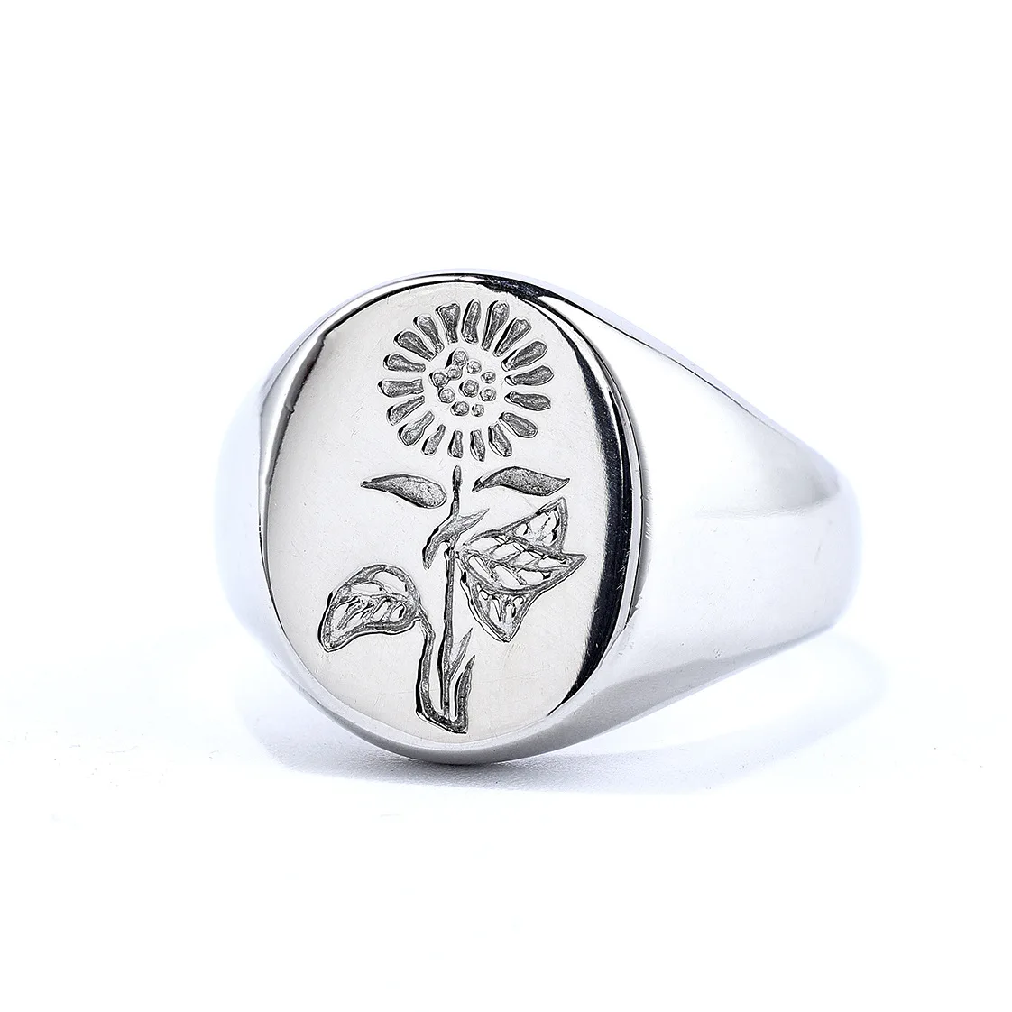 Stainless Steel Minimalist Design Sunflower Polished Face Universal Rings for Men and Women Sizes 5-13