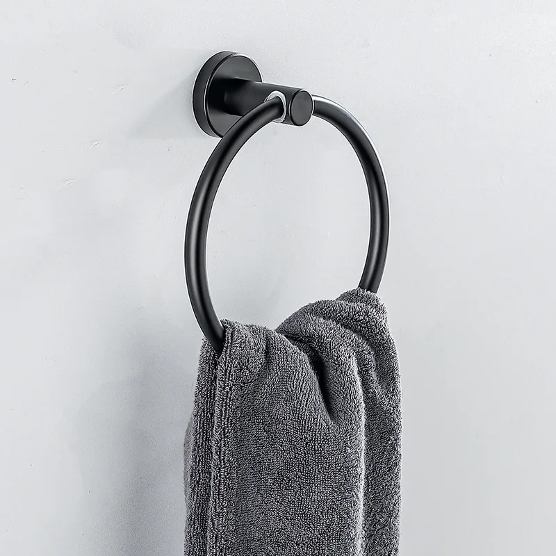 Towel Ring Bathroom Towel Ring Bathroom Towel Holder Hand Towel Holder Matte Black Finish Stainless Steel Bathroom Holder Wall-Mounted Round Rack