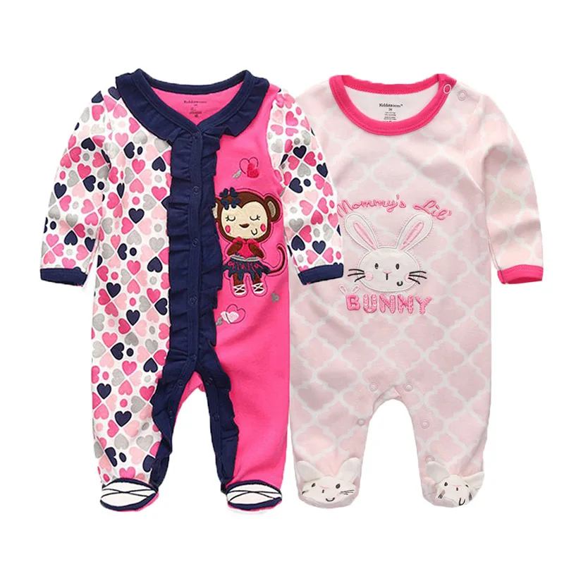Kiddiezoom 2 Pcs Unisex 0-12Months Cartoon Long Sleeve Baby Boys Girl Romper 100%Cotton Soft Newborn Jumpsuit Infant Clothes 4