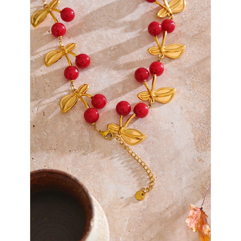 Exclusive Red Resin Cherry Trendy Fashion Stainless Steel for Women