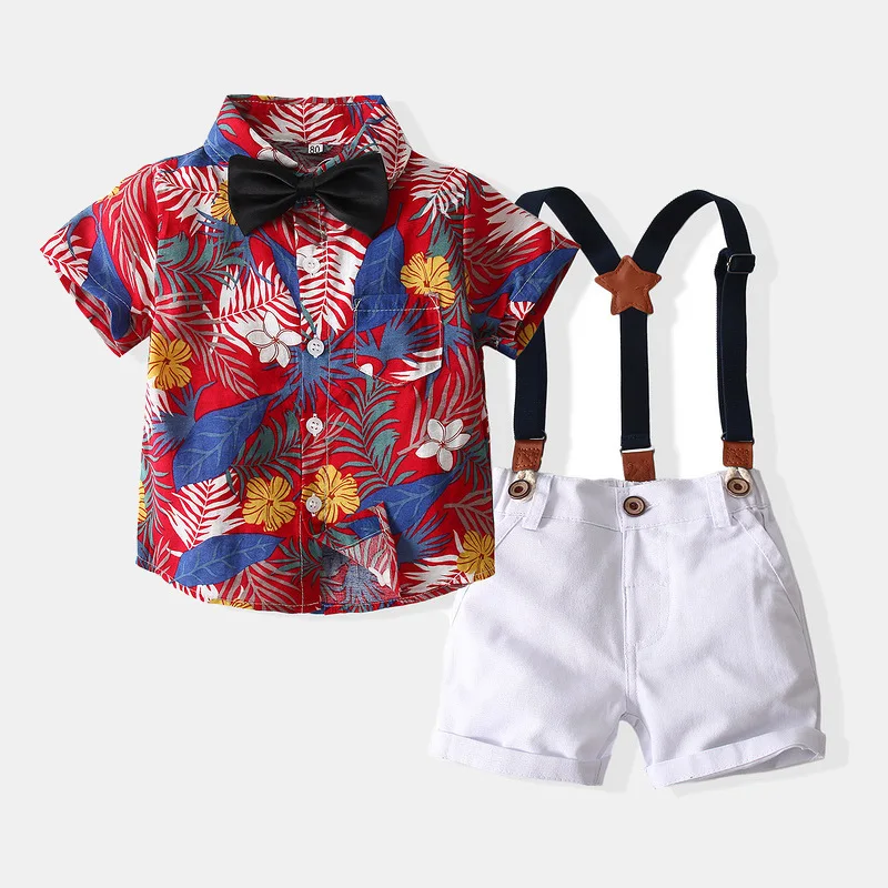 

1-6 Years Summer Baby Boy Clothing Sets Toddler Roupa Infantil Pra Menino 2pcs Short Sleeve Blouse+suspenders Gentleman Suit