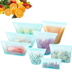 8pcs/set Sealed Zipper Storage Bag Silicone Food Bag Kitchen Fruits Vegetables Snack Safe Storage Freezer Bags 500ml/750ml