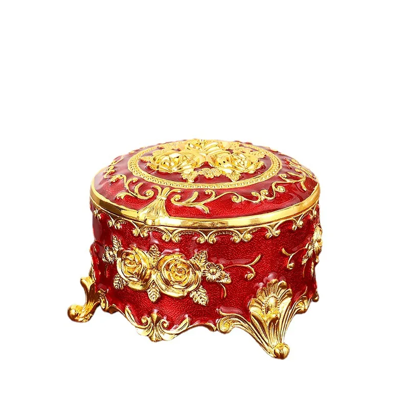 2022 Vintage Enameled Gold Metal Jewelry Storage Box European-Style Rose Jewelry Box For Dressing Table Home Decoration Gift