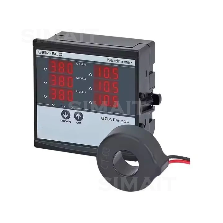 SEM-60D/100D/250D 삼상 디지털 계량기 | 220V와 일치하는 전류 변압기(CT) 포함