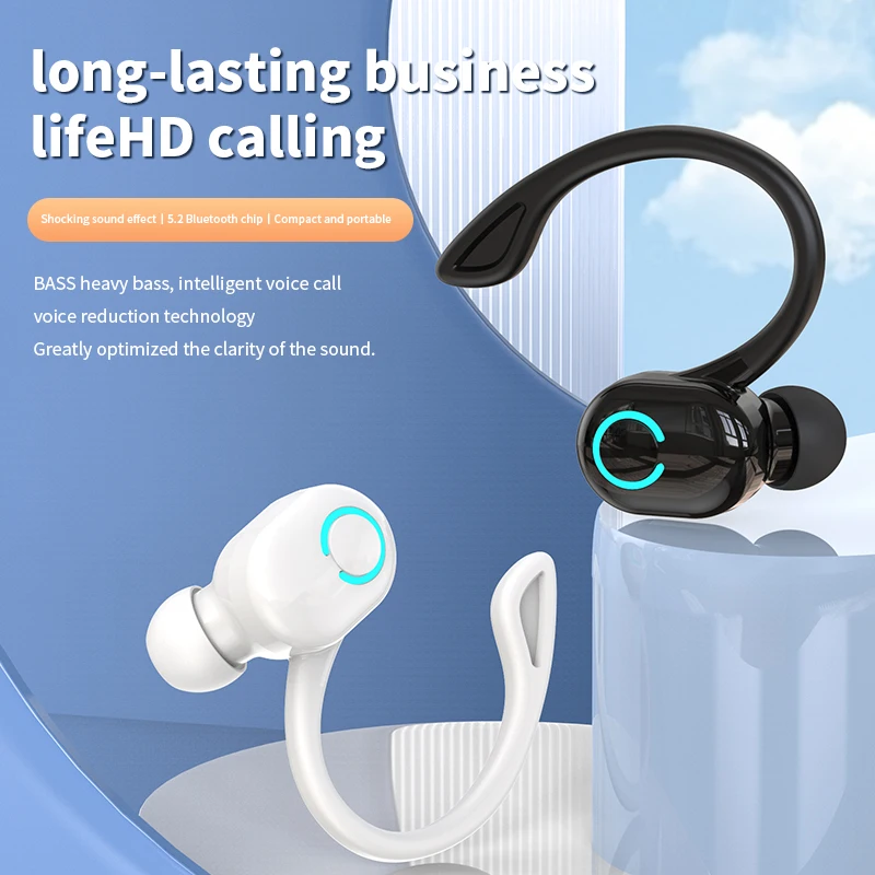 Bluetooth 5.2 Business Wireless Headphone Ear-Hook Mini HIFI Bass Noise Cancelling Earphone With Mic Earbuds Sport Game Headset 4