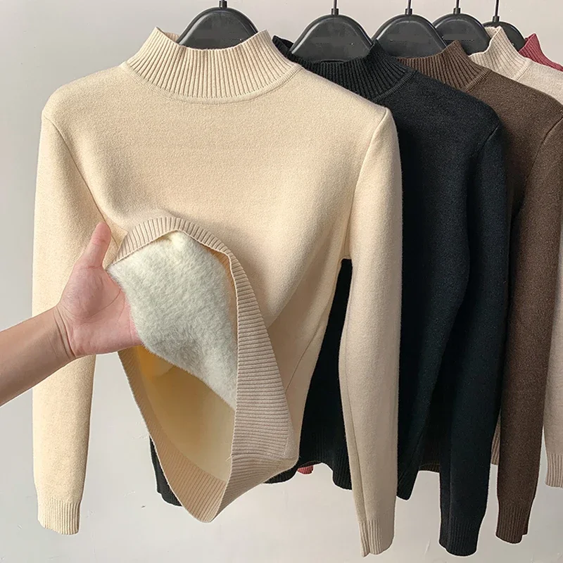 

Half High Collar Thicken Warm Pullover Women Sweater Casual Knitted Wool Office-lady Sweaters Loose Long Sleeve Autumn Top 29552