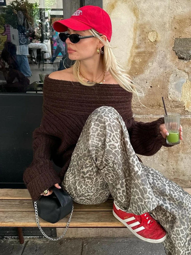 Tossy Off-Shoulder Solid Knit Sweater Women Casual Loose