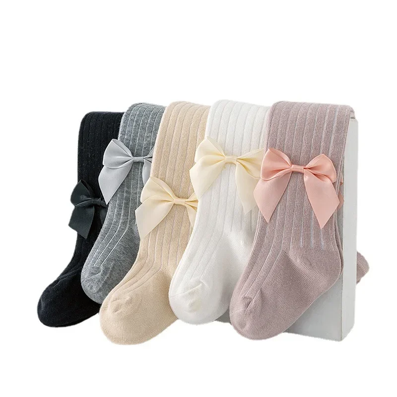 Autumn Cute Bowknot Baby Girl Tights Winter Solid Soft Cotton Stripe Kids Girl Pantyhose Infant Toddler Princess Tight 0-8Y kids pantyhose solid color pantyhose toddler tights