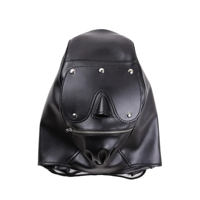 Adjustable Faux Leather Hood Bondage Mask 6