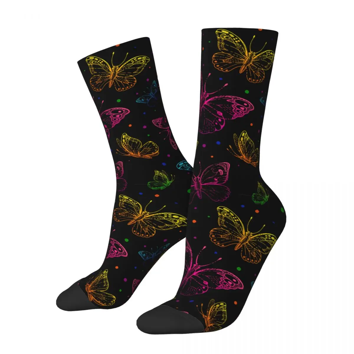 

Funny Crazy Sock for Men Butterfly Silhouette Harajuku Neon Pattern Quality Pattern Printed Crew Sock Casual Gift
