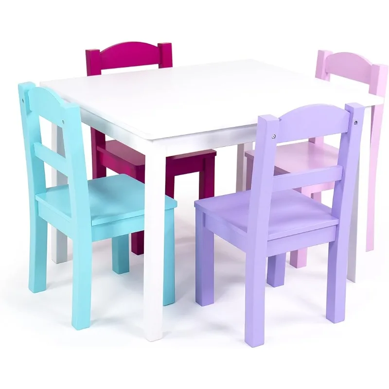 Table and Chair Set for Kids Humble Crew Tot Tutors Wood Table & 4 Chairs Set