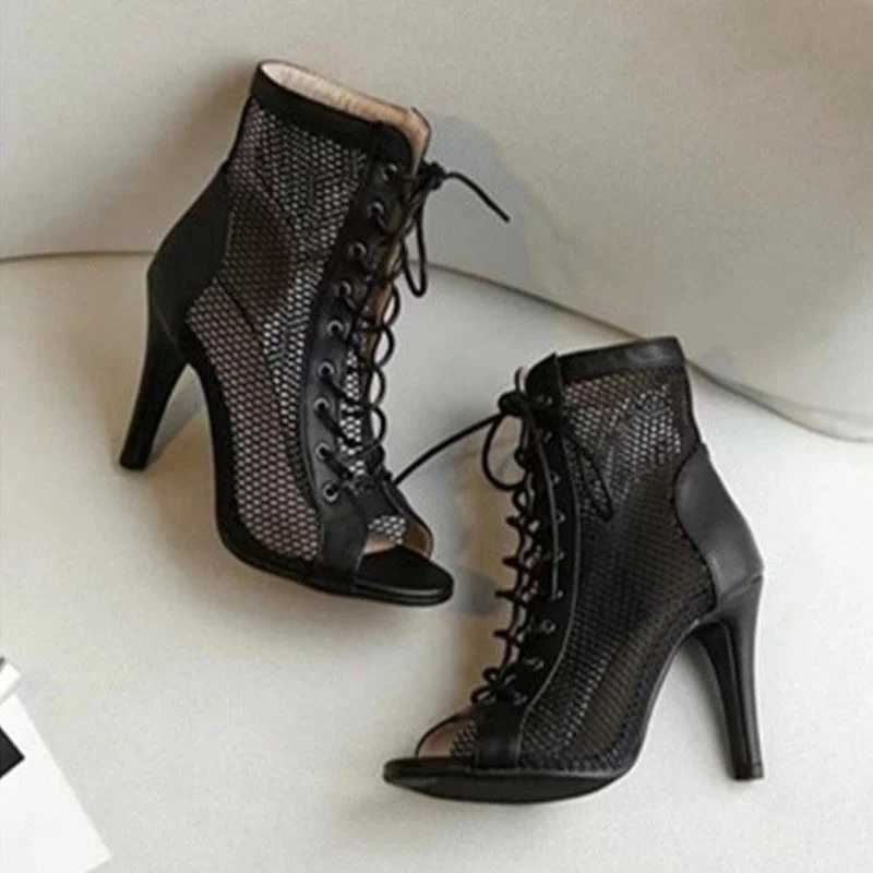Tacones Para Mujer, Con Puntera Abierta, Con Cordones