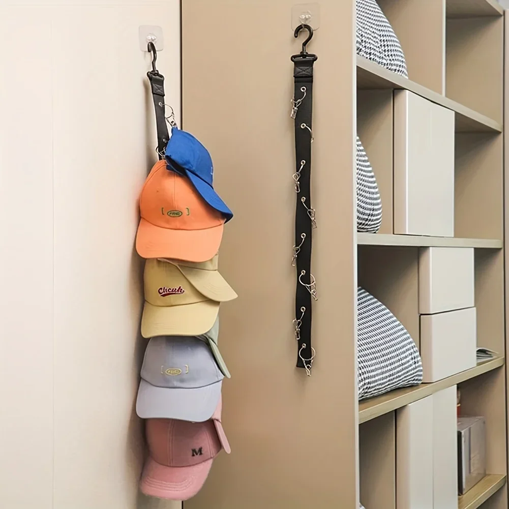 1pc Hat Storage and Storage Hooks, Home Hat Rack, Wardrobe Storage Hanging Rope Behind The Door Hat Holder Bag Clip