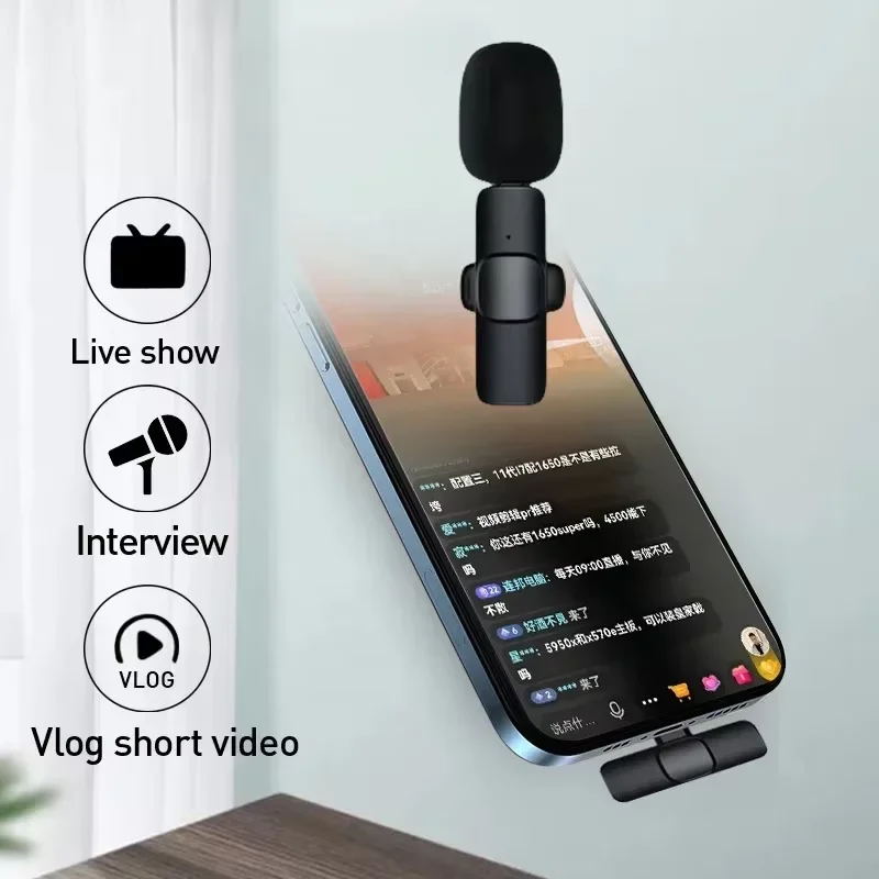 ميكروفون لافالير لاسلكي KEBIDUMEI 2.4G محمول لتسجيل الصوت والفيديو لأجهزة آيفون وأندرويد والبث المباشر والألعاب,2.4G Wireless Lavalier Microphone