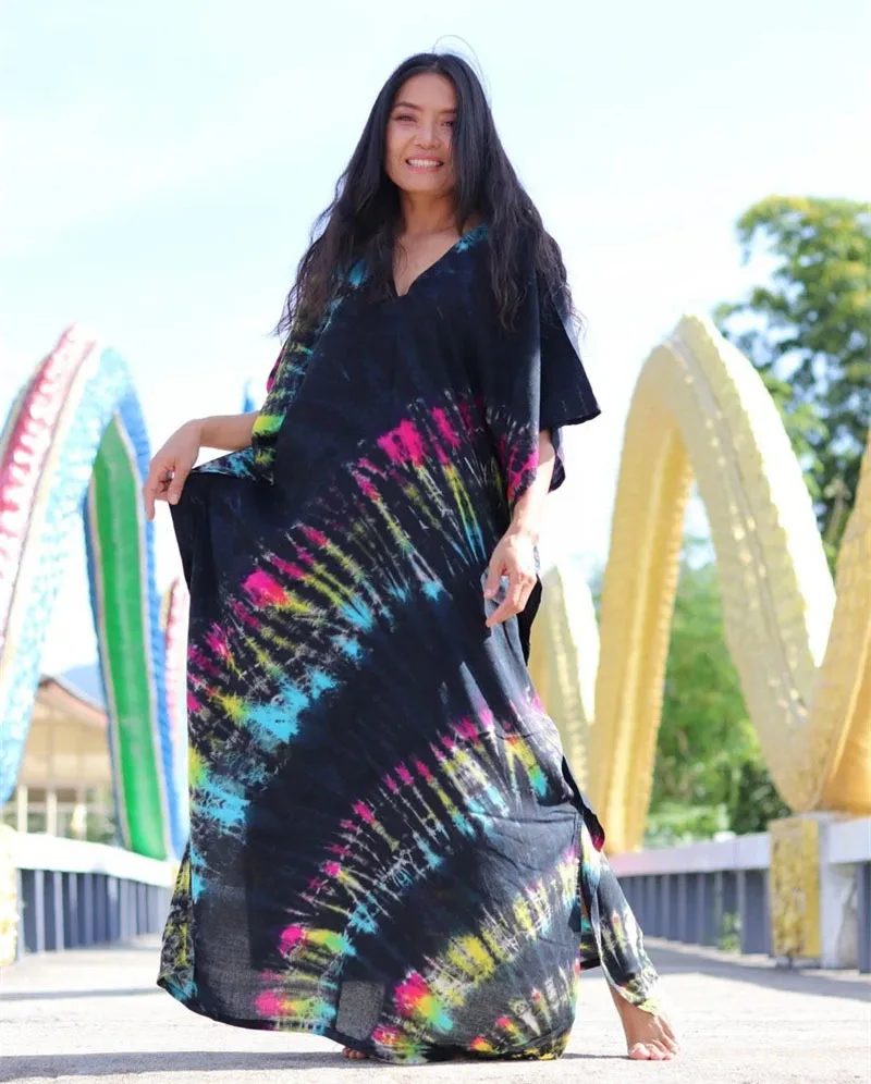Fashion Casual Striped Print Long Dresses Women Bohemian V-neck Bat Sleeve Loose Slit Beach Dress Summer New Beachwear Vestidos 57 Fashion Casual Striped Print Long Dresses Women Bohemian V-neck Bat Sleeve Loose Slit Beach Dress Summer New Beachwear Vestidos