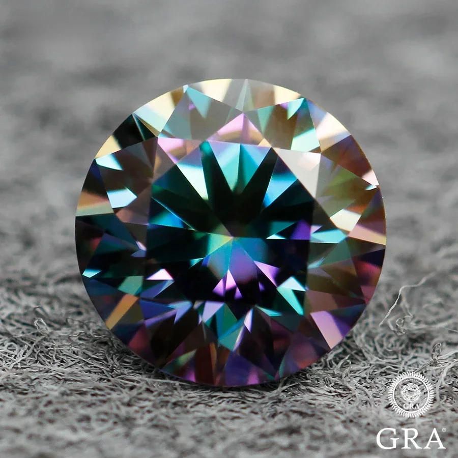 Moissanite Stone Rainbow Green Round Cut Gemstone Lab Grown Diamond Per Charms Creazione Di Gioielli Donna Fai Da Te Con Certificato Gra
