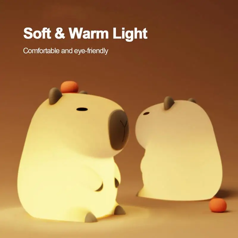 

LED Night Light Cute Capybara Cartoon Animals Silicone Lamp For Children Kids Touch Sensor Timing USB Rechargeable Birthday Gift