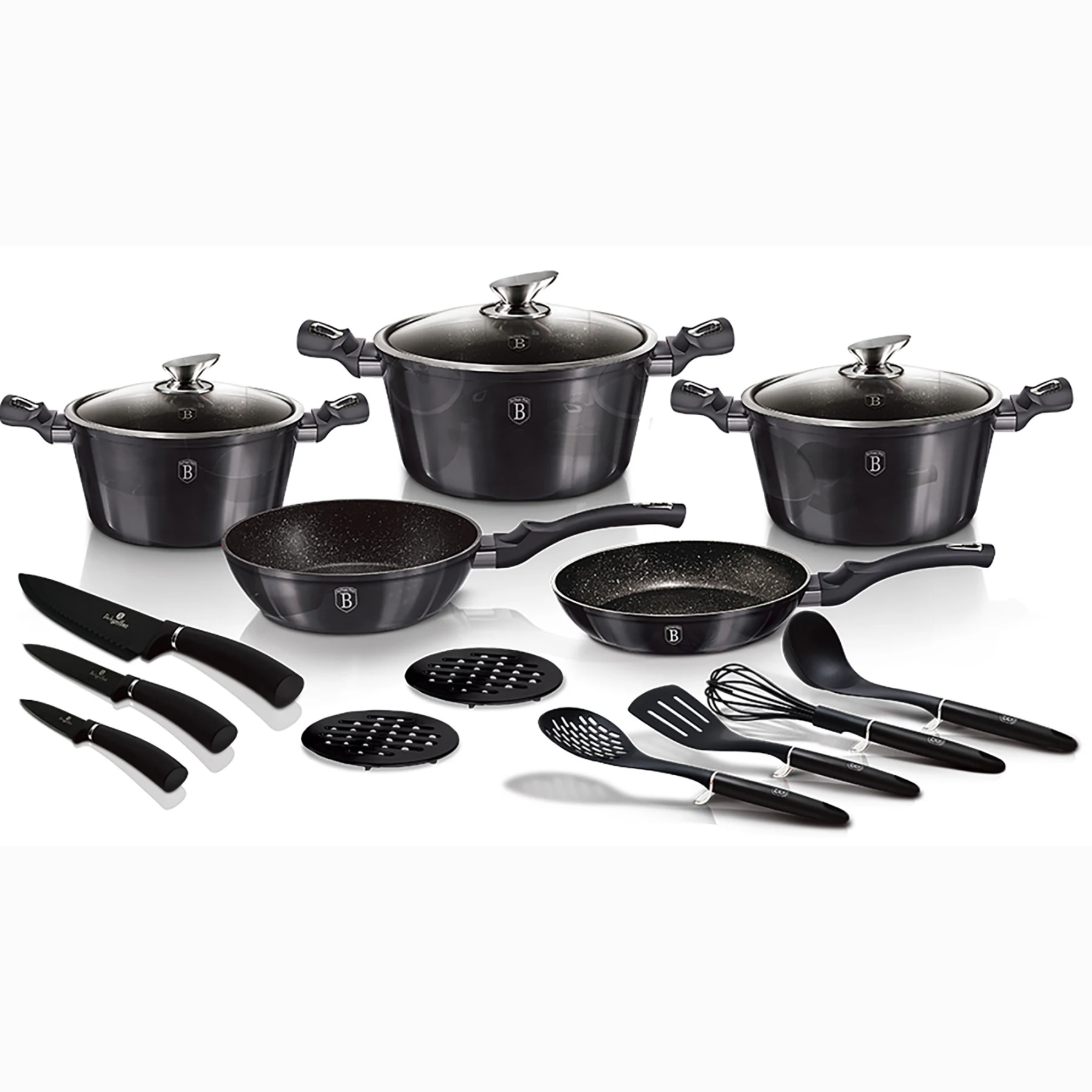 Granitestone Nonstick Pots and Pans Set Cookware Set Knife Set 17Pcs Black  