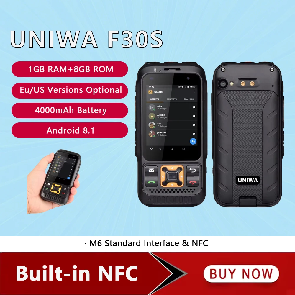 UNIWA F30S IP54 Waterproof POC Walkie Talkie Zello Smartphone Android φ36 2W Loudspeaker 4000mAh 13MP Eu/US Versions Optional