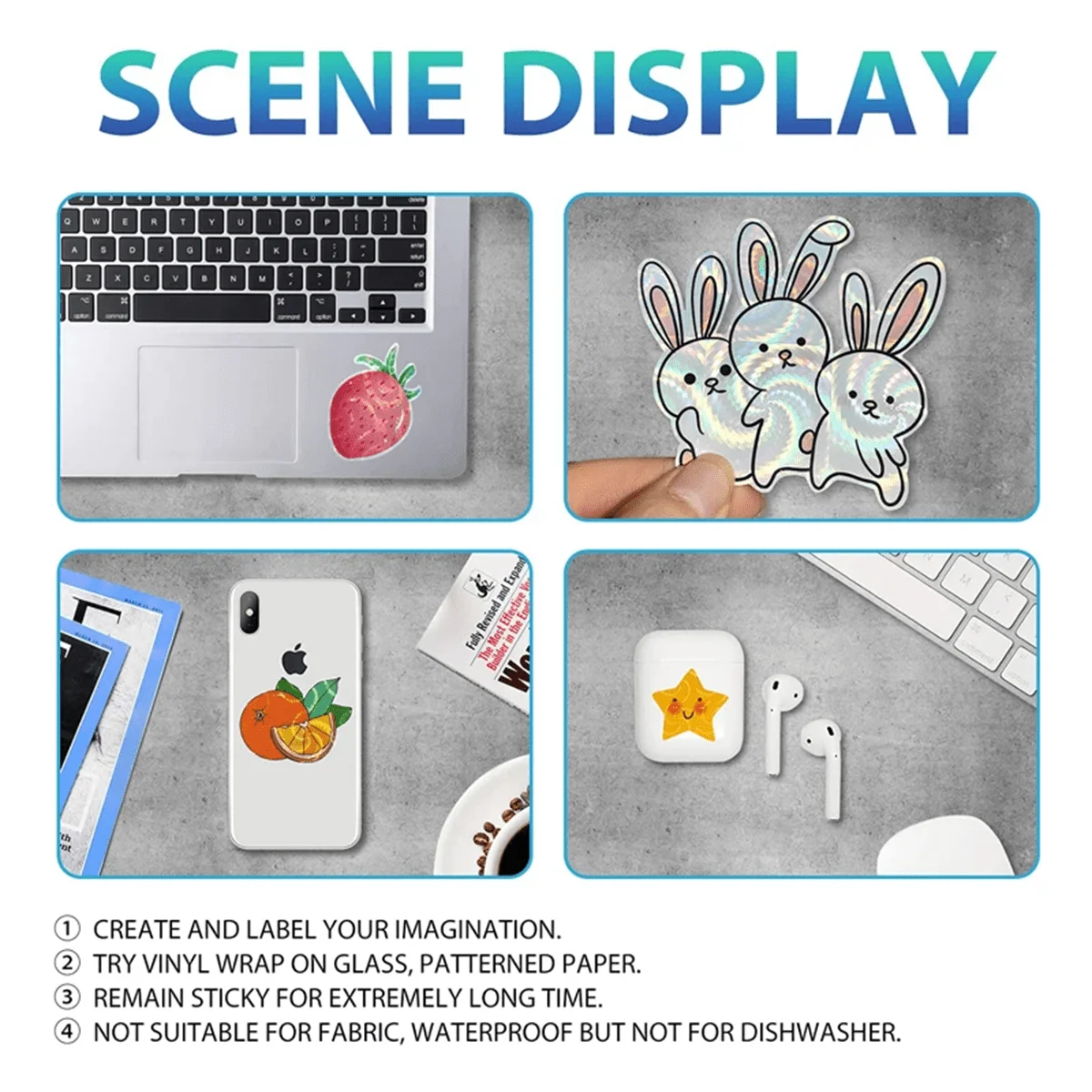 10 Sheets A4 Holographic Laser Paper, Waterproof PVC Self-Adhesive Vinyl Labels for Printer, Name Stickers, Office, Student & DI - 3