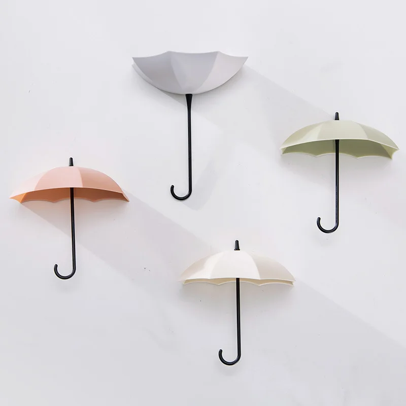 3Pcs Creative Umbrella Shape Hook Colorful Self-adhesive Nordic Style Key Hanger Holder Home Bedroom Wall Decoration Accessories creative wall mounted wrought iron bird cage hook home wall decoration coat hook key rack living room wall hook home decoration