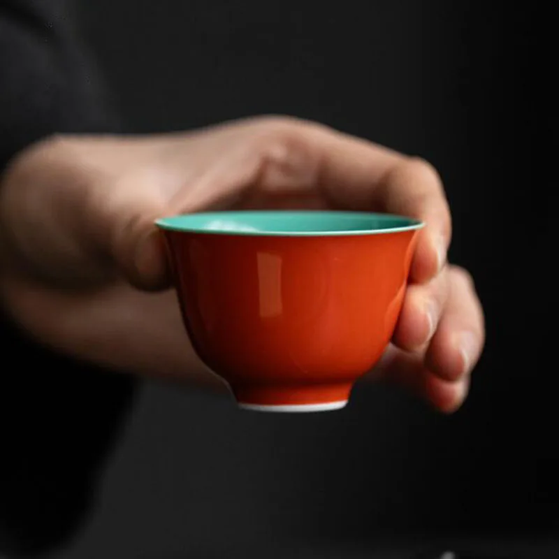 Forbidden City Red Porcelain Tea Tureen Kungfu Tea Cup Drinking Set Creative Gourd Shape Infuser Bowl