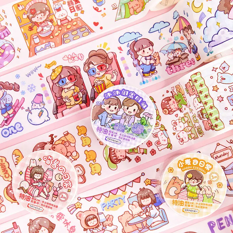 

Special oil paper hand account tape sticker cute cartoon girl character hand book movie hand book material