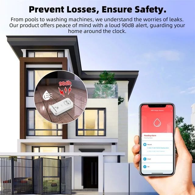 KERUI Tuya Smart Wireless Water Sensor Alarm 90db Water Leakage Detector Leak Alert Monitoring Leak and Drip Alarm For House 4