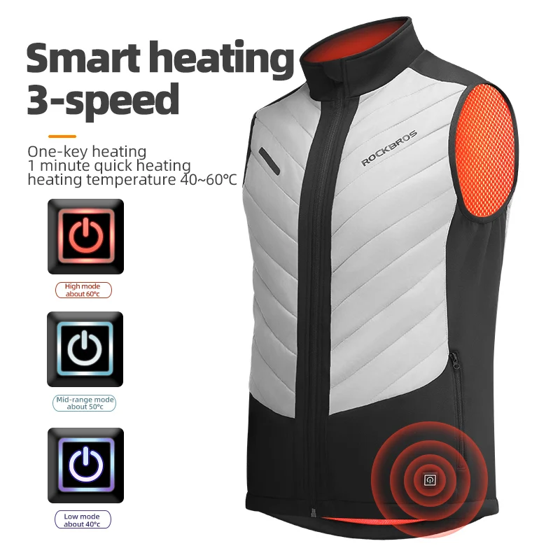 ROCKBROS Motorcycle Heated Vest USB Winter Heated Jacket Sport Thermal Clothing Cycling Heating Vest Washable Warm Moto