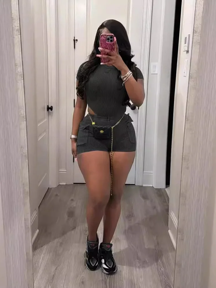 Wmstar 2 Piece Set Women Summer Clothes Casual Crop Shorts Sets Solid Hollow Out Knitted Matching Suit Wholesale Dropshipping